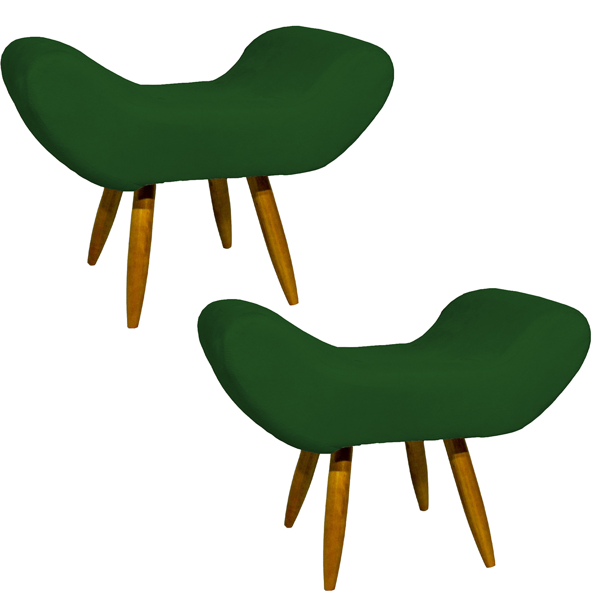 Kit 2 Puff Para Sala, Quarto E Escritório Decorativo Emilia Suede Verde Pé Castanho - Clique E Decore
