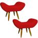 Kit 2 Puff Para Sala, Quarto E Escritório Decorativo Emilia Suede Vermelho Pé Castanho - Clique E Decore