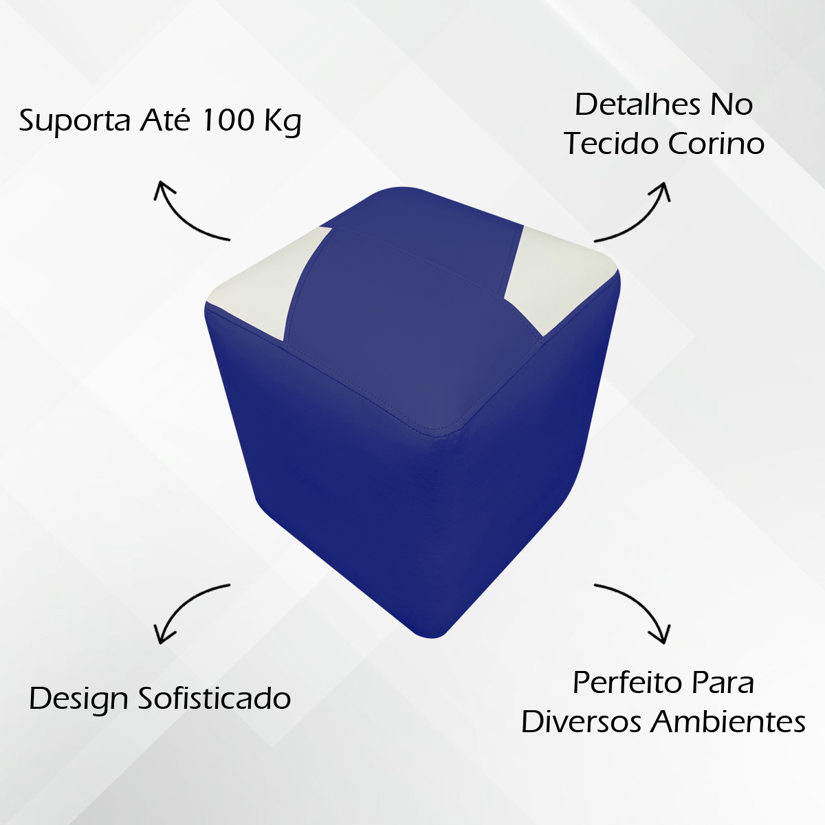 Kit 2 Puffs Decorativos Quadrados Para Sala Penteadeira Urban Tecido Corino Azul Royal e Bege