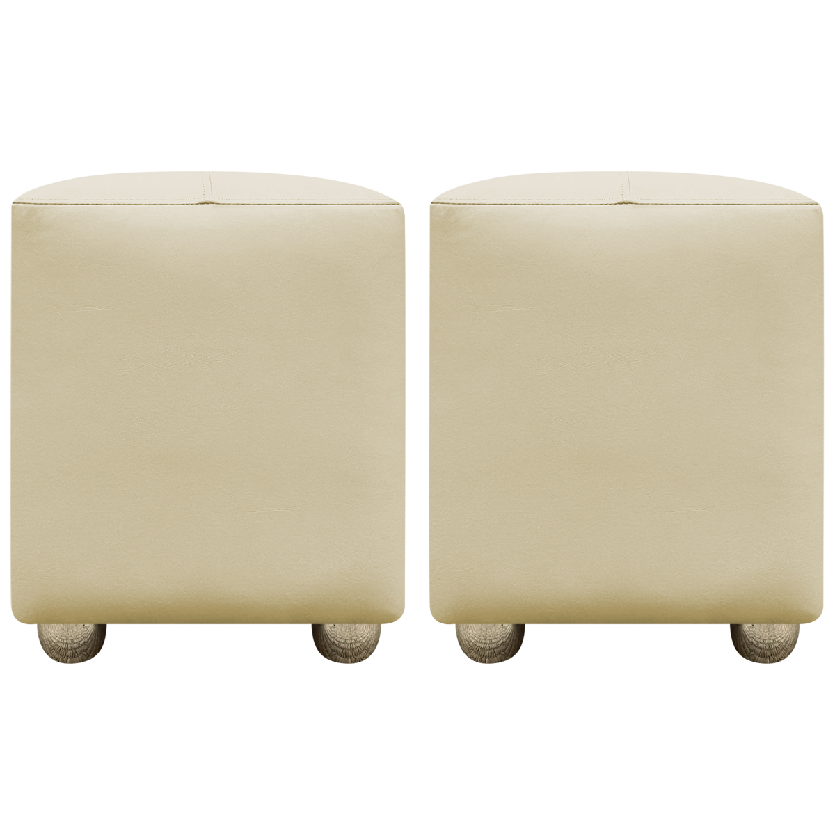 Kit 2 Puffs Decorativos Quadrados Para Sala Penteadeira Urban Tecido Corino Bege Royal e Bege