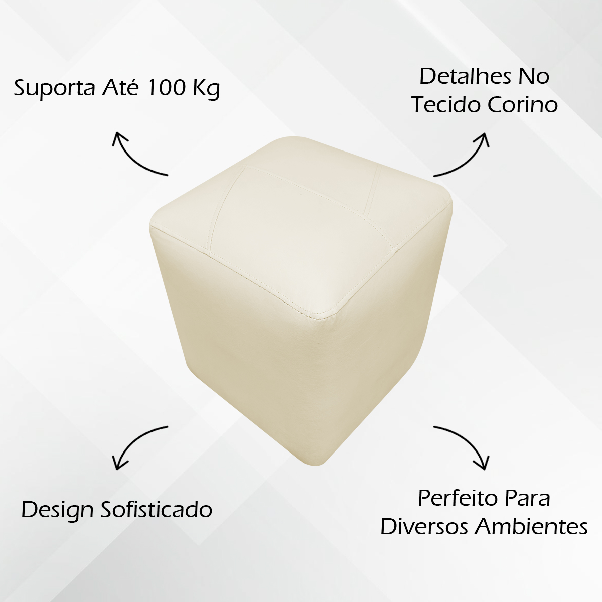 Kit 2 Puffs Decorativos Quadrados Para Sala Penteadeira Urban Tecido Corino Bege Royal e Bege