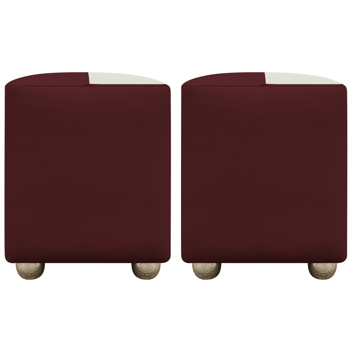 Kit 2 Puffs Decorativos Quadrados Para Sala Penteadeira Urban Tecido Corino Bordo e Bege