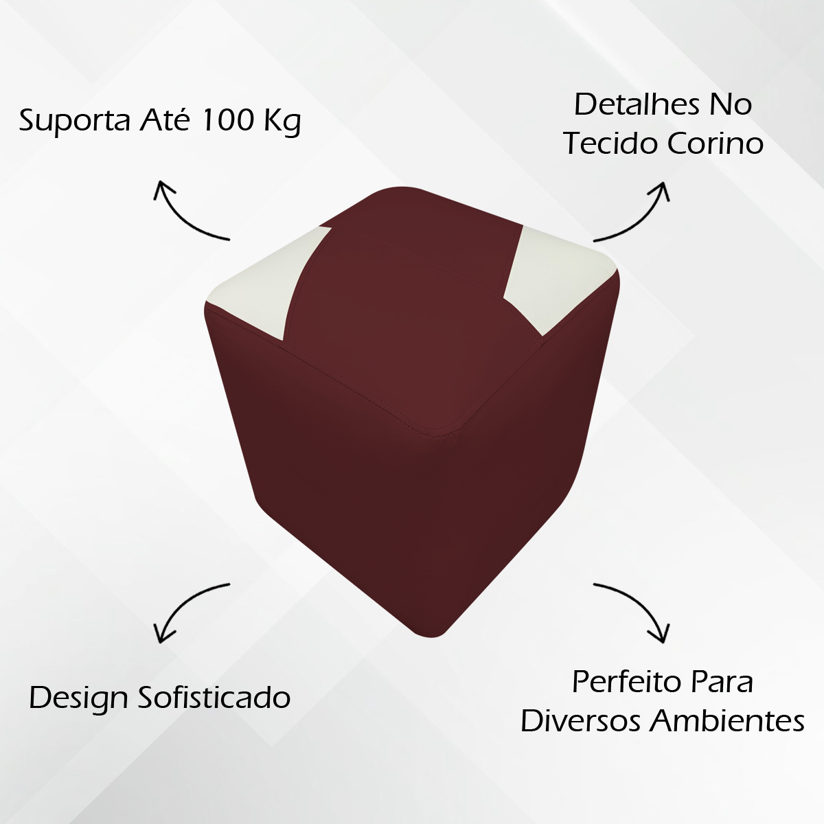 Kit 2 Puffs Decorativos Quadrados Para Sala Penteadeira Urban Tecido Corino Bordo e Bege