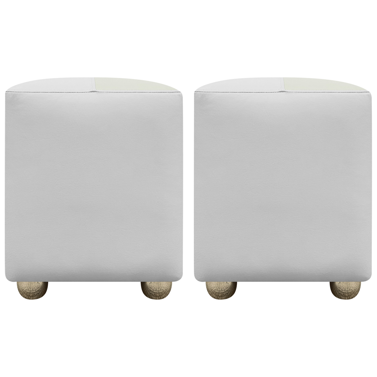 Kit 2 Puffs Decorativos Quadrados Para Sala Penteadeira Urban Tecido Corino Branco e Bege