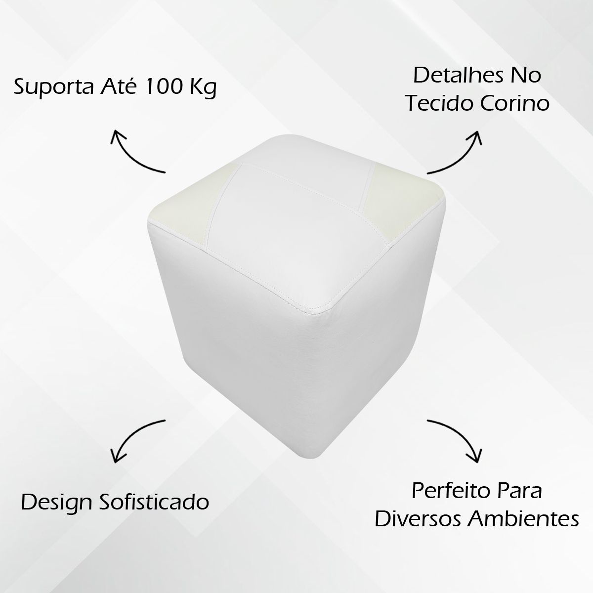 Kit 2 Puffs Decorativos Quadrados Para Sala Penteadeira Urban Tecido Corino Branco e Bege