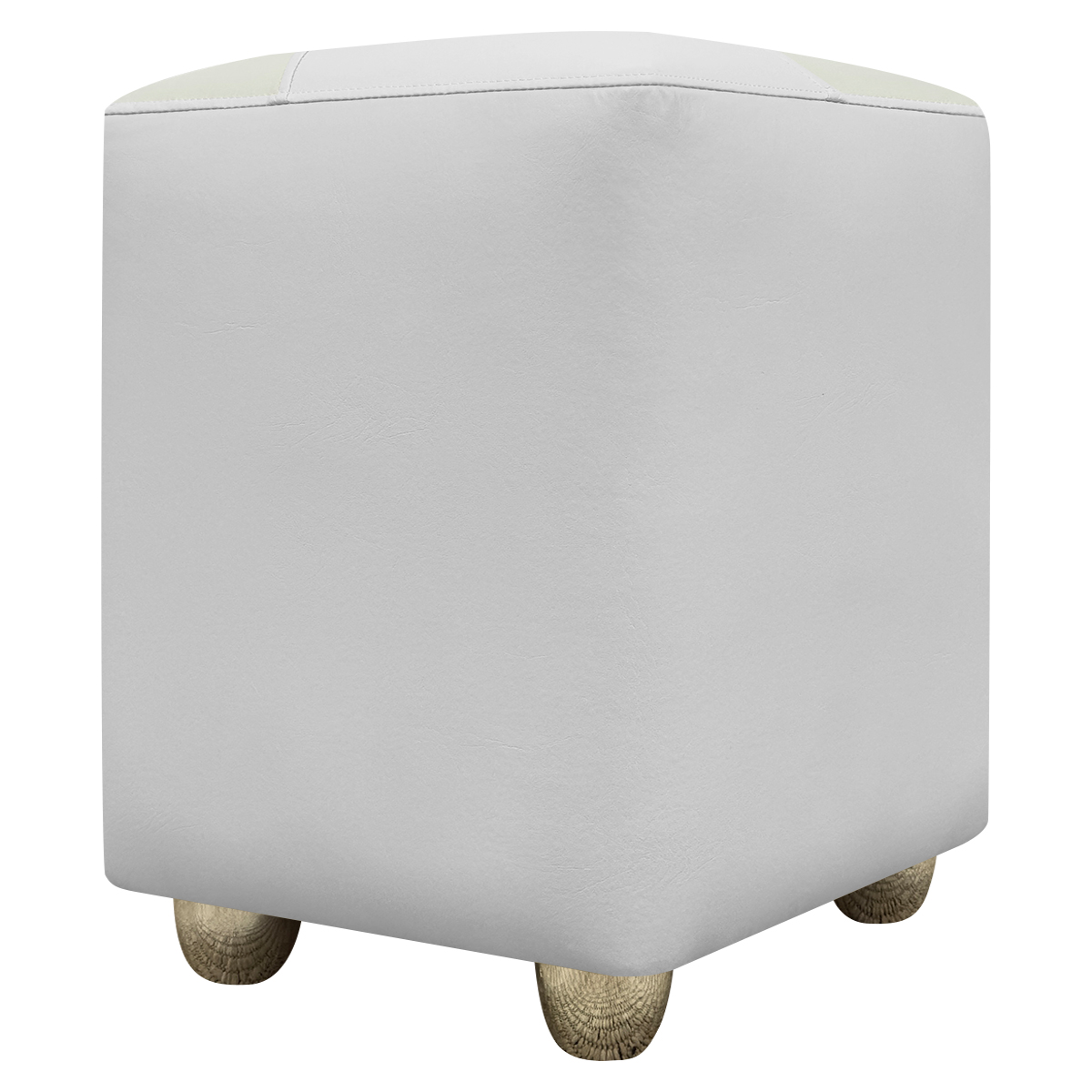 Kit 2 Puffs Decorativos Quadrados Para Sala Penteadeira Urban Tecido Corino Branco e Bege