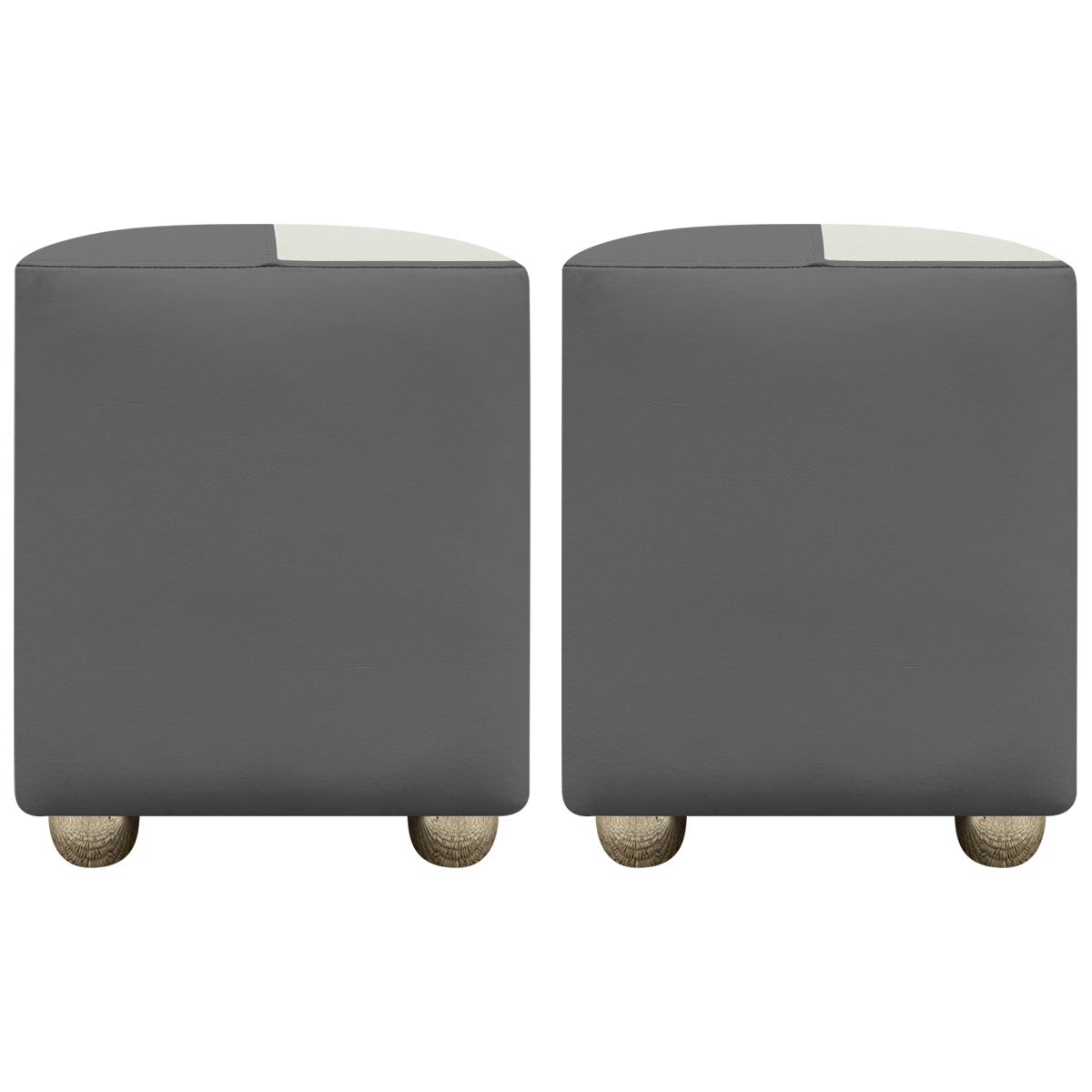Kit 2 Puffs Decorativos Quadrados Para Sala Penteadeira Urban Tecido Corino Cinza e Bege