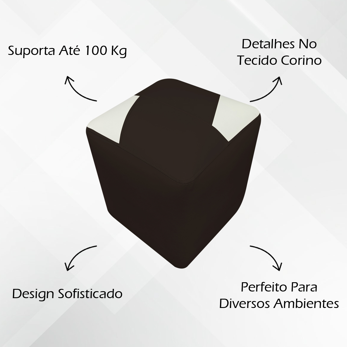 Kit 2 Puffs Decorativos Quadrados Para Sala Penteadeira Urban Tecido Corino Marrom e Bege