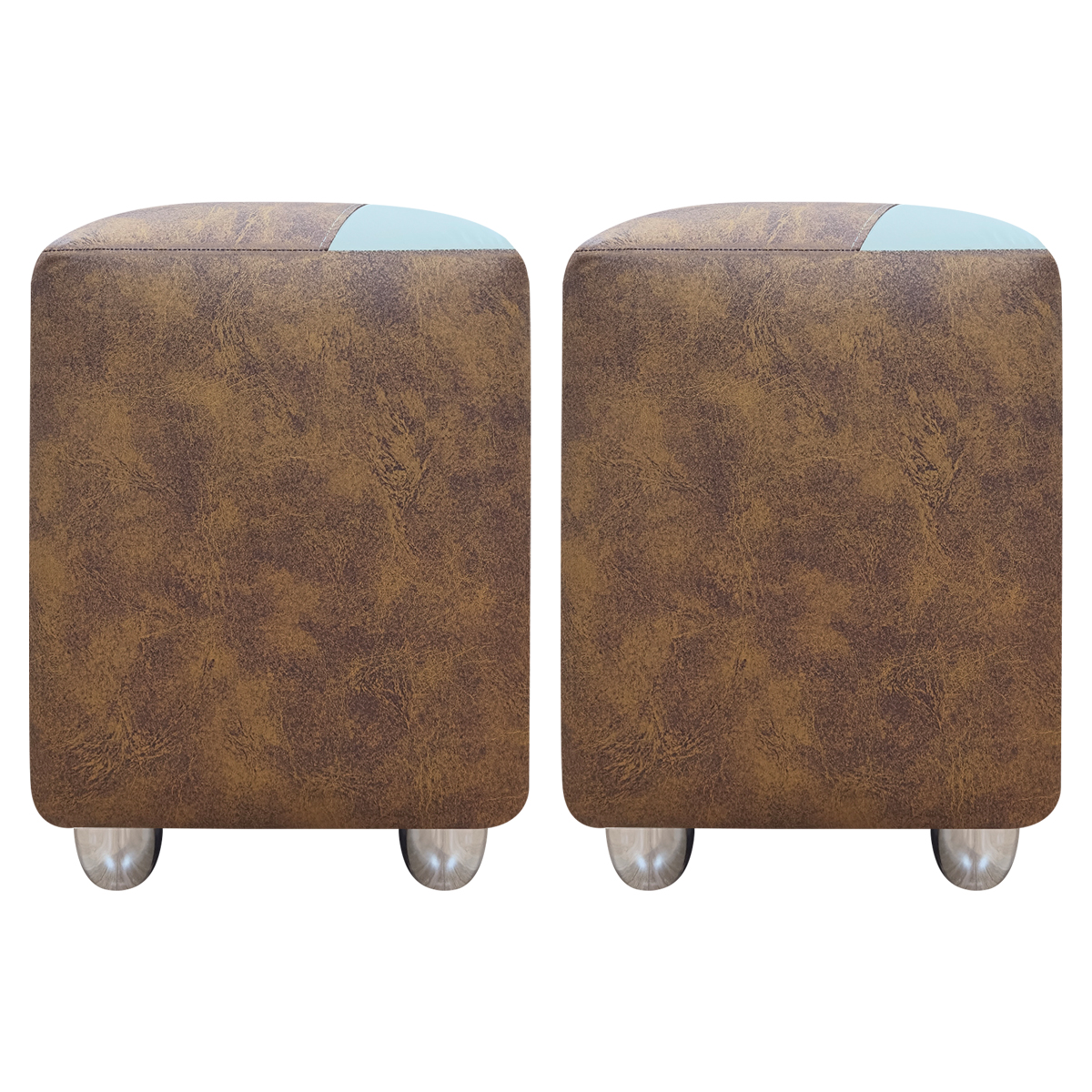 Kit 2 Puffs Decorativos Quadrados Para Sala Penteadeira Urban Tecido Corino Peroba e Bege