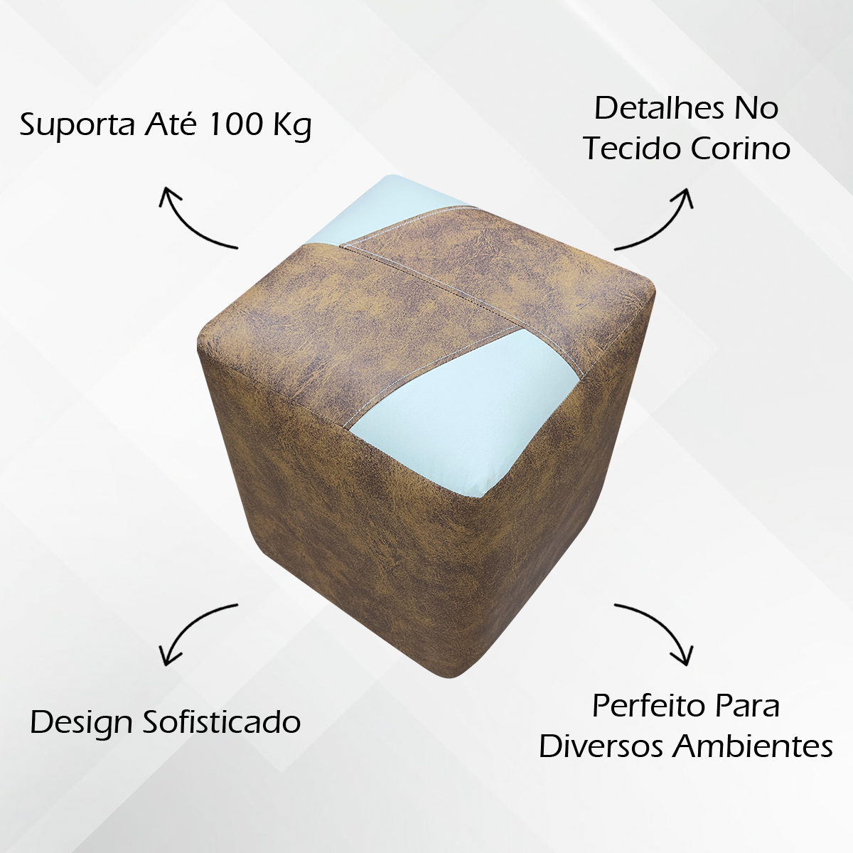Kit 2 Puffs Decorativos Quadrados Para Sala Penteadeira Urban Tecido Corino Peroba e Bege