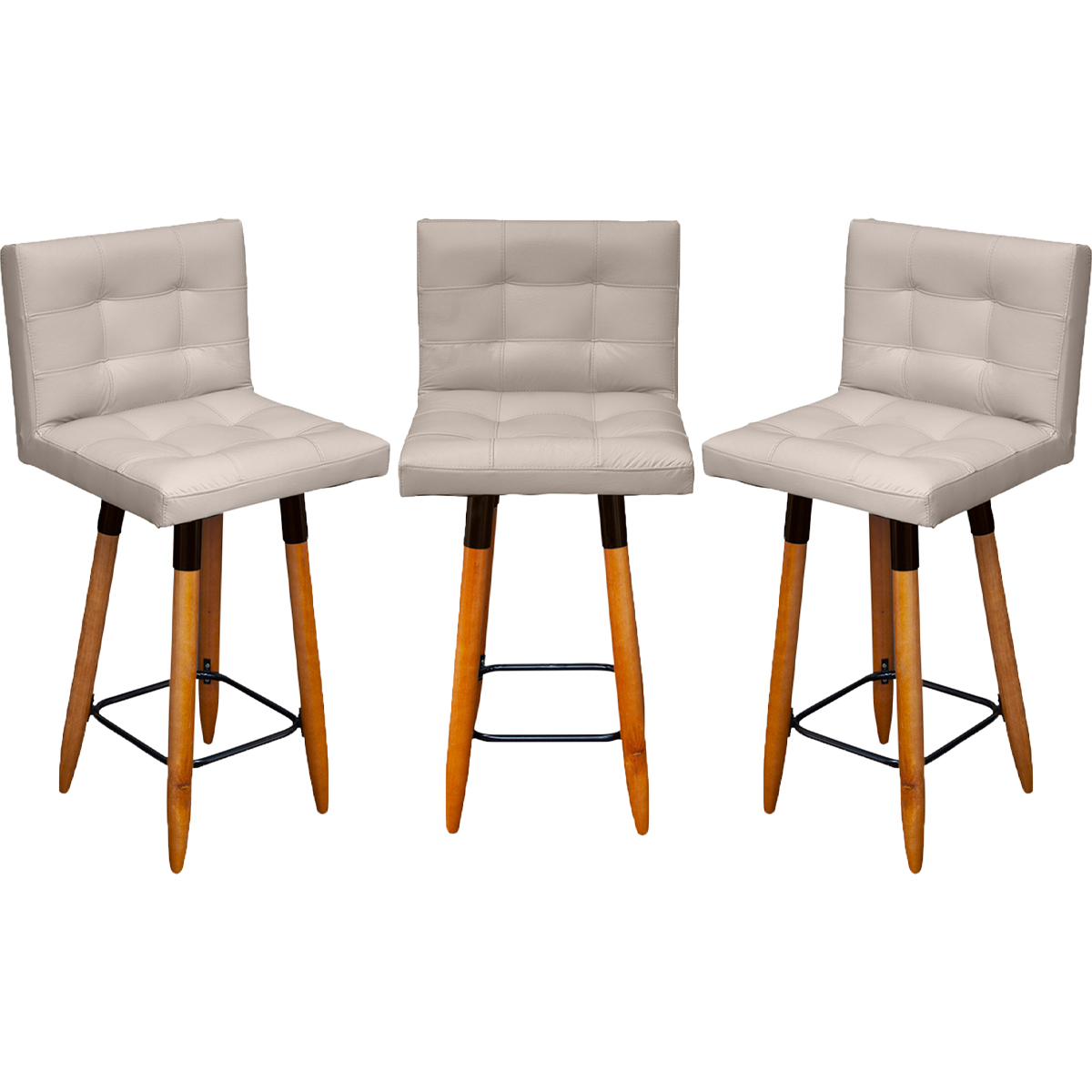 Kit 3 Banquetas Grace Alta Para Areá Gourmet E Balcão Área Gourmet Corino Bege Pé Castanho - Clique E Decore