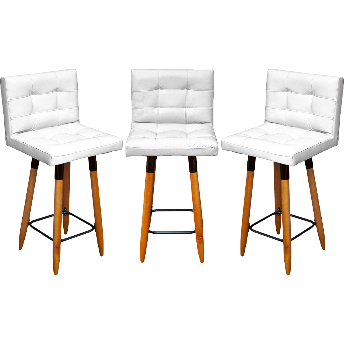 Kit 3 Banquetas Grace Alta Para Areá Gourmet E Balcão Área Gourmet Corino Branco Pé Castanho - Clique E Decore