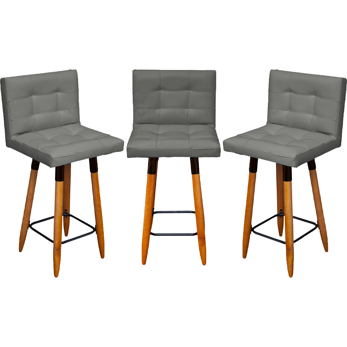 Kit 3 Banquetas Grace Alta Para Areá Gourmet E Balcão Área Gourmet Corino Cinza Pé Castanho - Clique E Decore