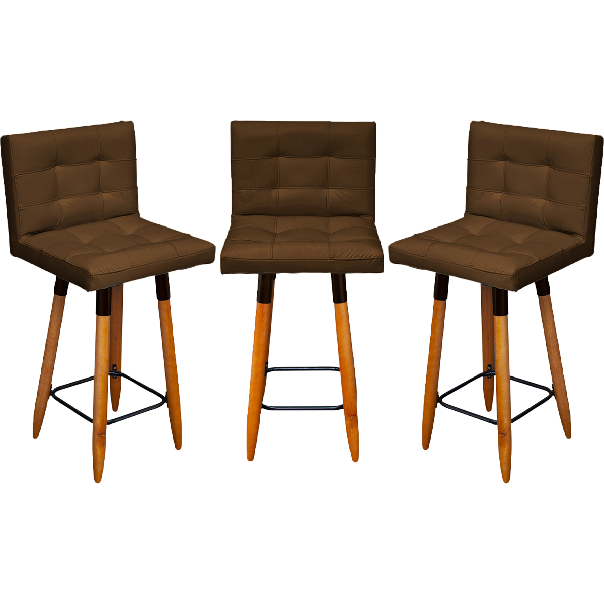Kit 3 Banquetas Grace Alta Para Areá Gourmet E Balcão Área Gourmet Corino Marrom Pé Castanho - Clique E Decore