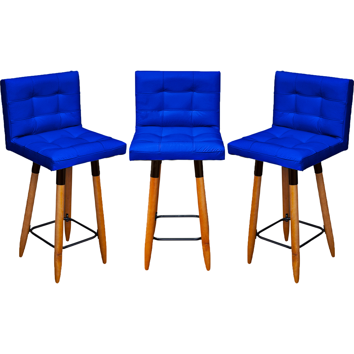 Kit 3 Banquetas Grace Alta Para Areá Gourmet E Balcão Área Gourmet corino Azul Royal Pé Castanho - Clique E Decore