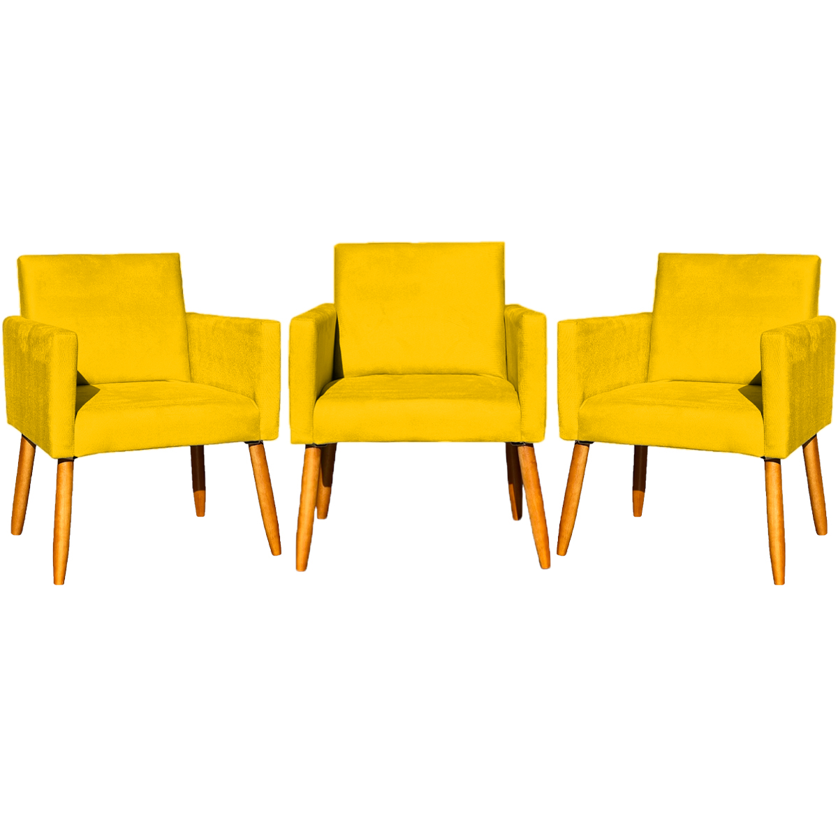 Kit 3 Poltronas Decorativa Para Sala Manicure Consultório Escritório Cadeira Nina Suede Amarelo