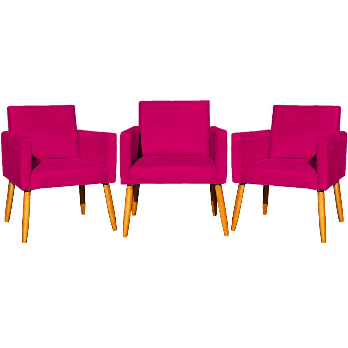 Kit 3 Poltronas Decorativa Para Sala Manicure Consultório Escritório Cadeira Nina Suede Pink