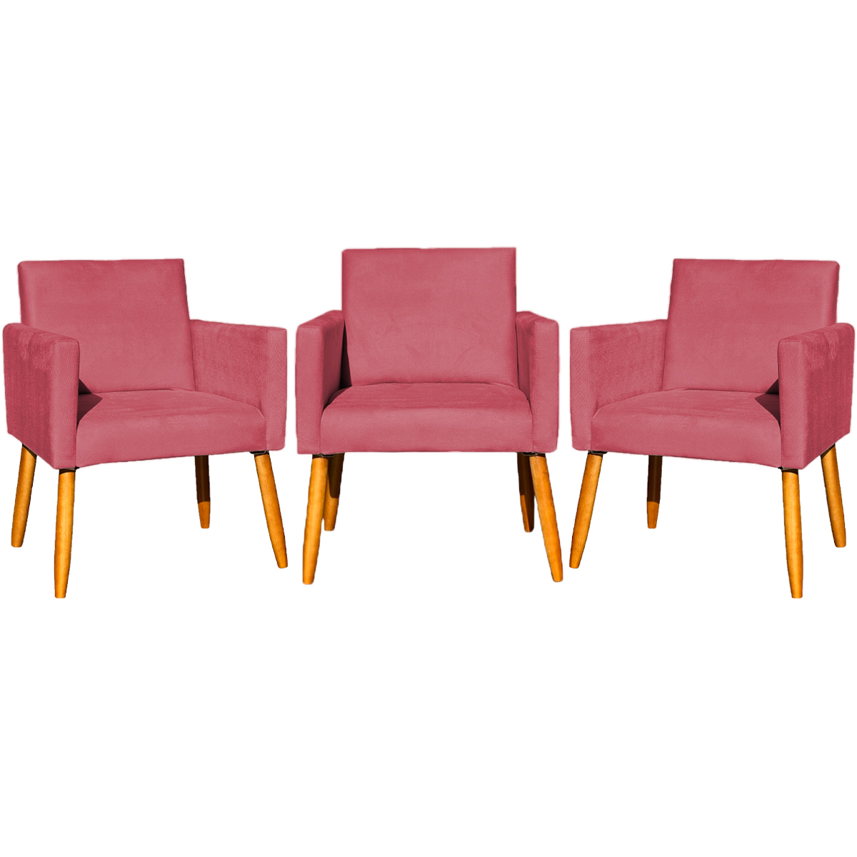 Kit 3 Poltronas Decorativa Para Sala Manicure Consultório Escritório Cadeira Nina Suede Rosê