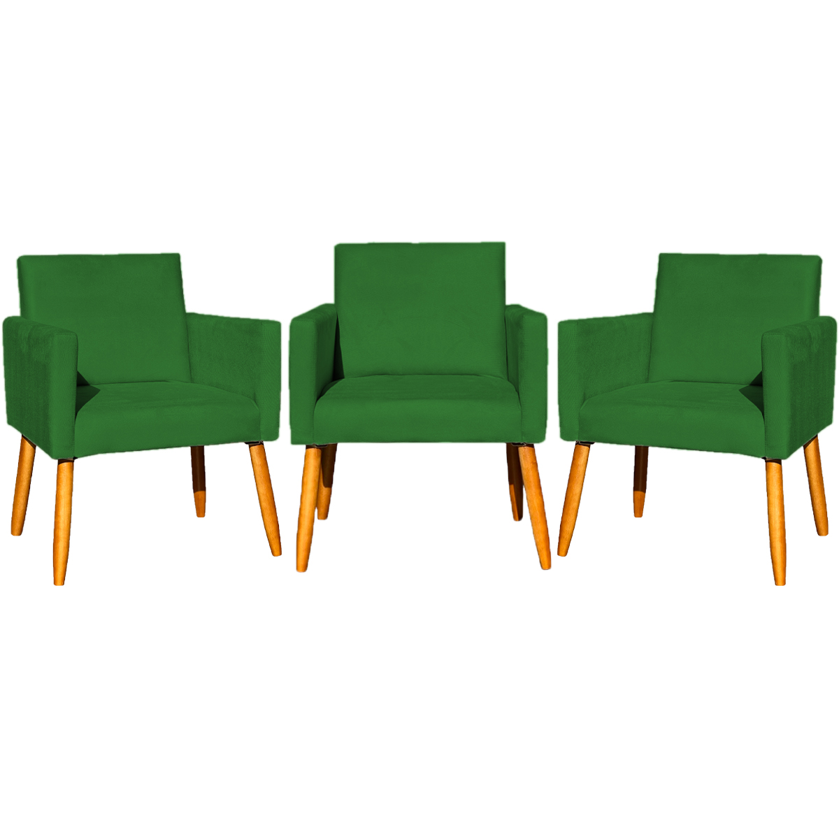 Kit 3 Poltronas Decorativa Para Sala Manicure Consultório Escritório Cadeira Nina Suede Verde