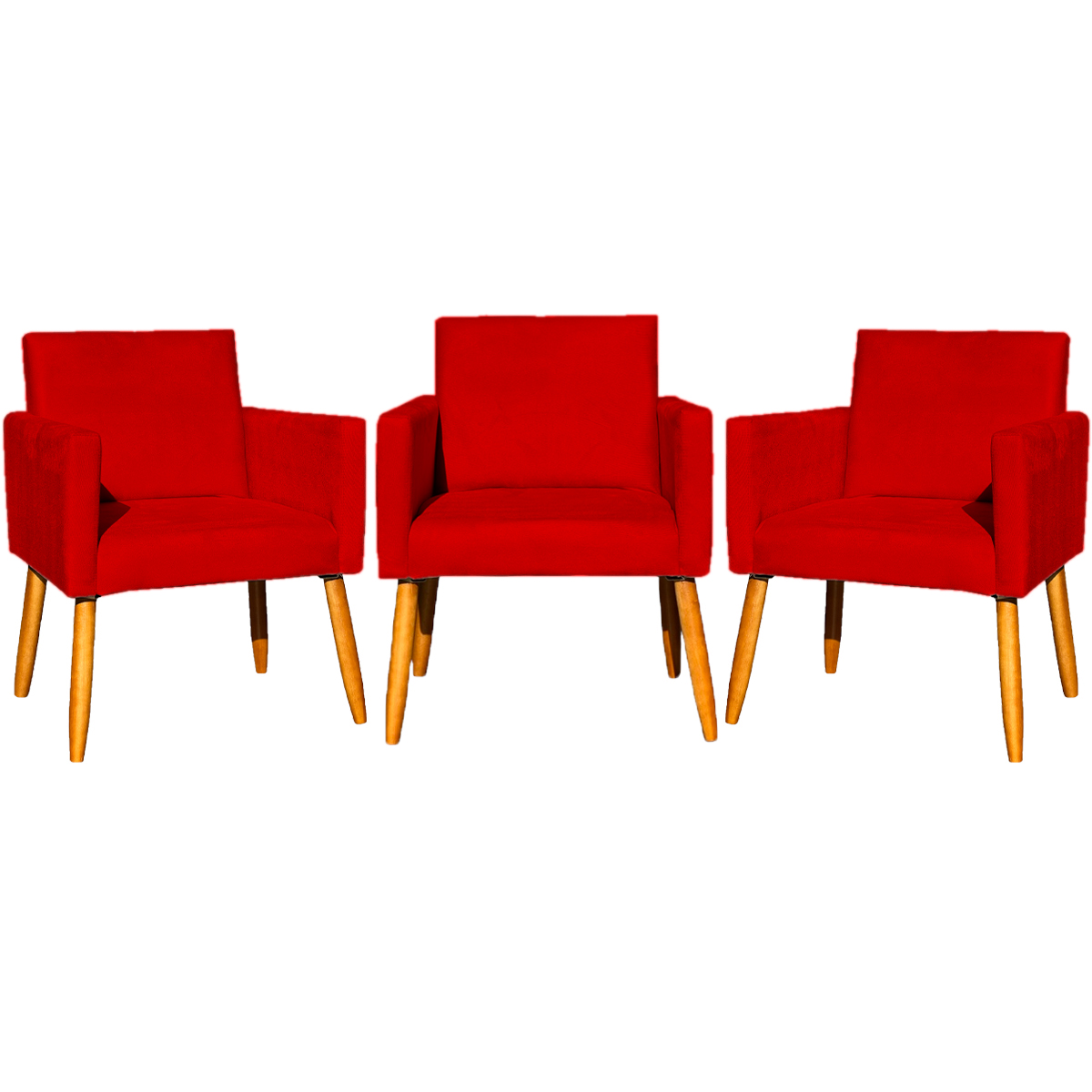 Kit 3 Poltronas Decorativa Para Sala Manicure Consultório Escritório Cadeira Nina Suede Vermelho