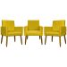 Kit 3 Poltronas Decorativa Para Sala Recepção Manicure Consultório Mari Suede Amarelo