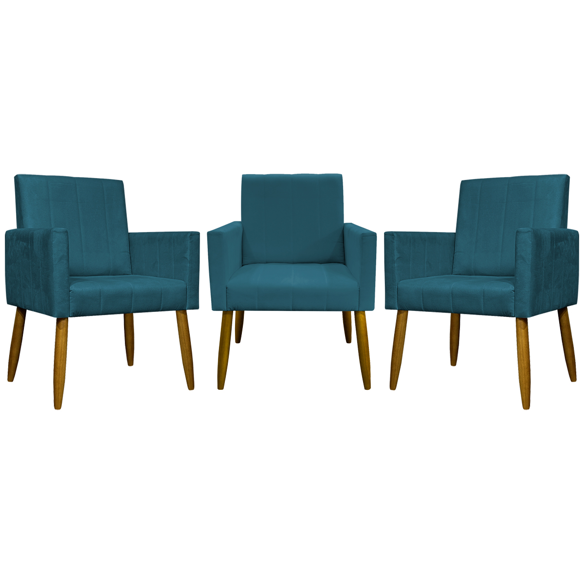 Kit 3 Poltronas Decorativa Para Sala Recepção Manicure Consultório Mari Suede Azul Marinho