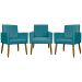 Kit 3 Poltronas Decorativa Para Sala Recepção Manicure Consultório Mari Suede Azul Turquesa