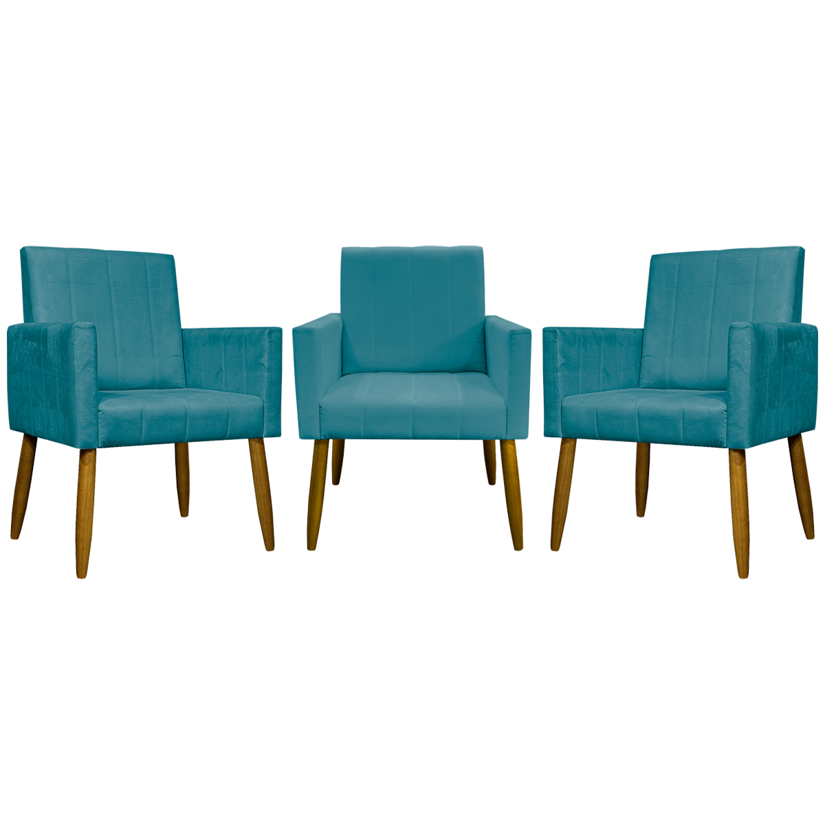 Kit 3 Poltronas Decorativa Para Sala Recepção Manicure Consultório Mari Suede Azul Turquesa