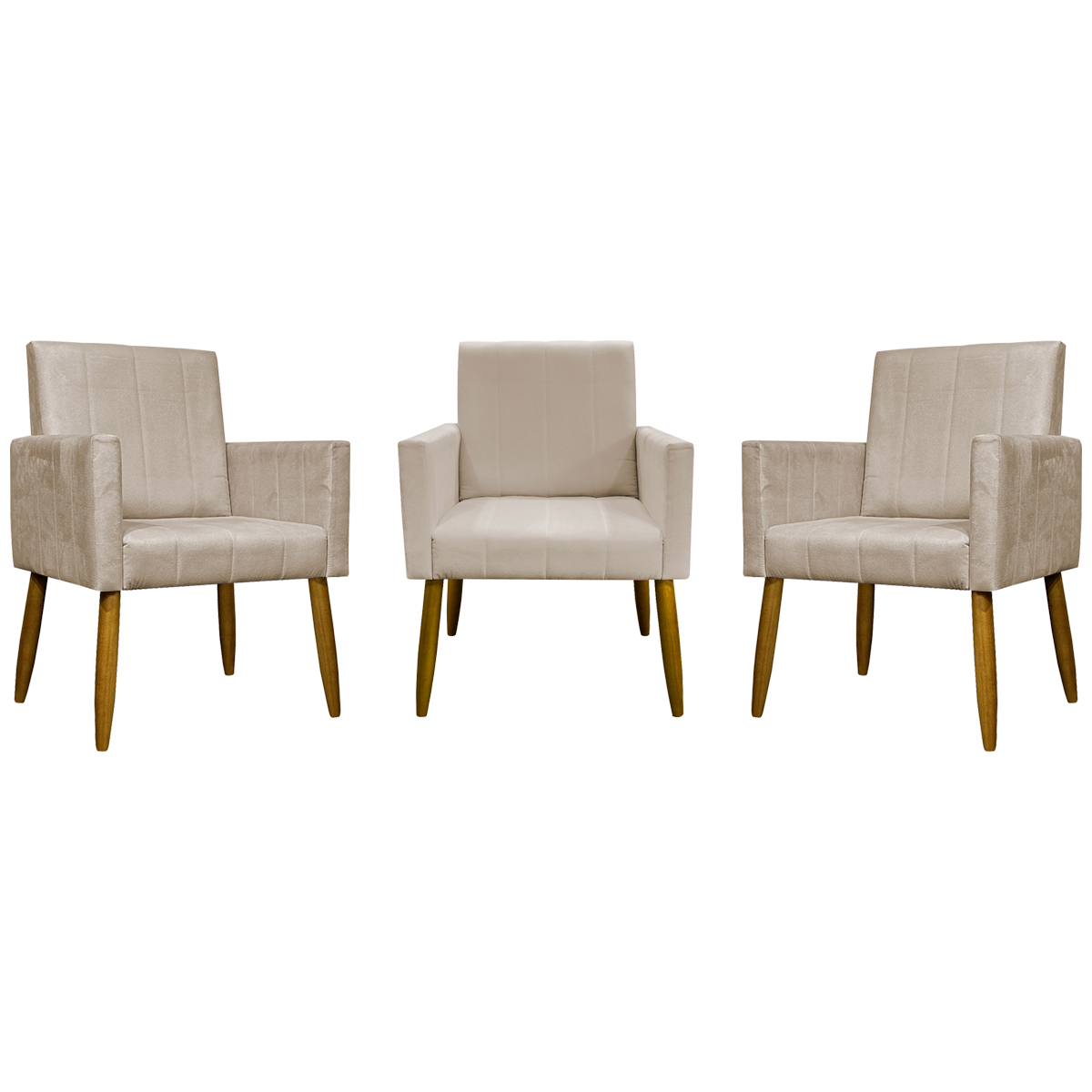 Kit 3 Poltronas Decorativa Para Sala Recepção Manicure Consultório Mari Suede Bege