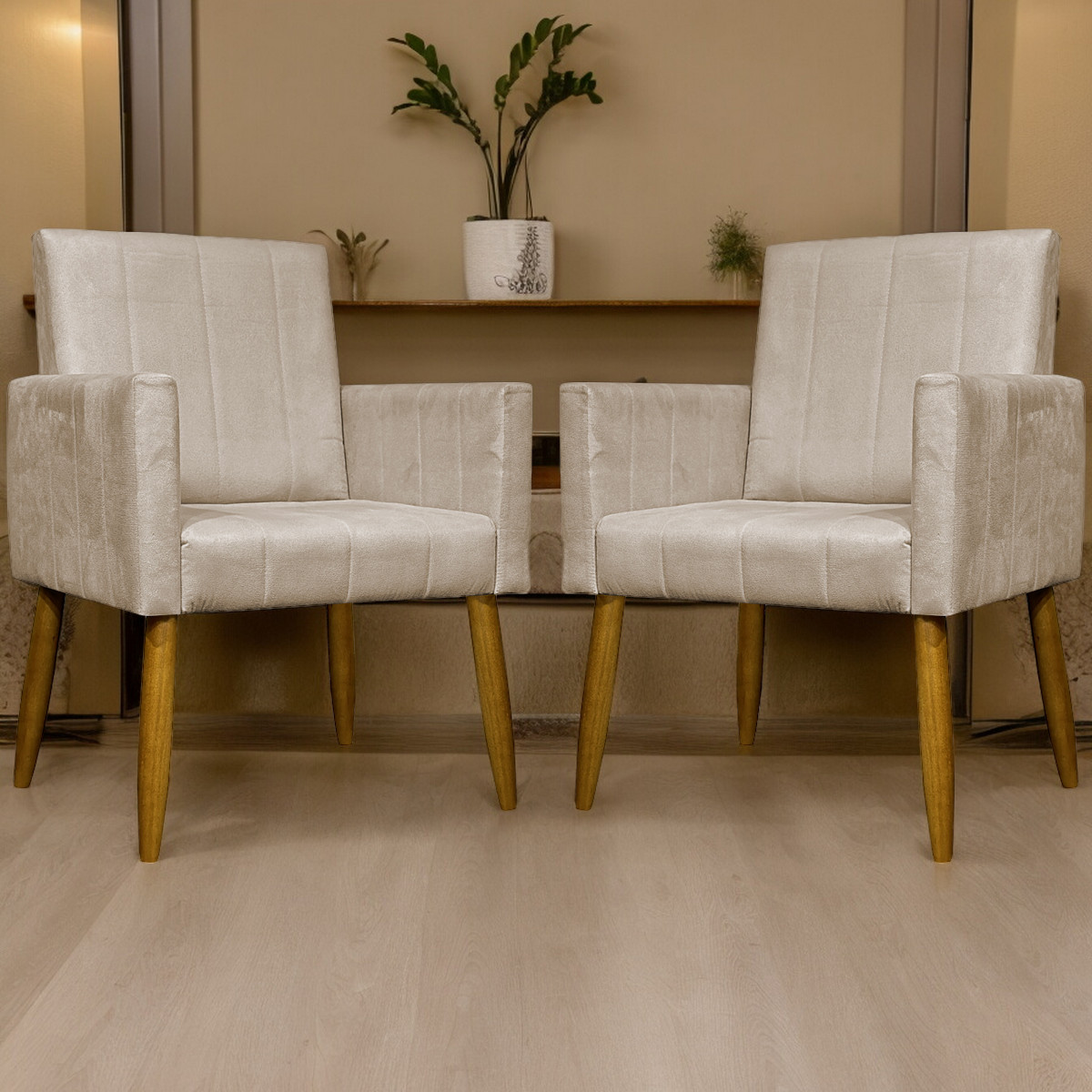 Kit 3 Poltronas Decorativa Para Sala Recepção Manicure Consultório Mari Suede Bege