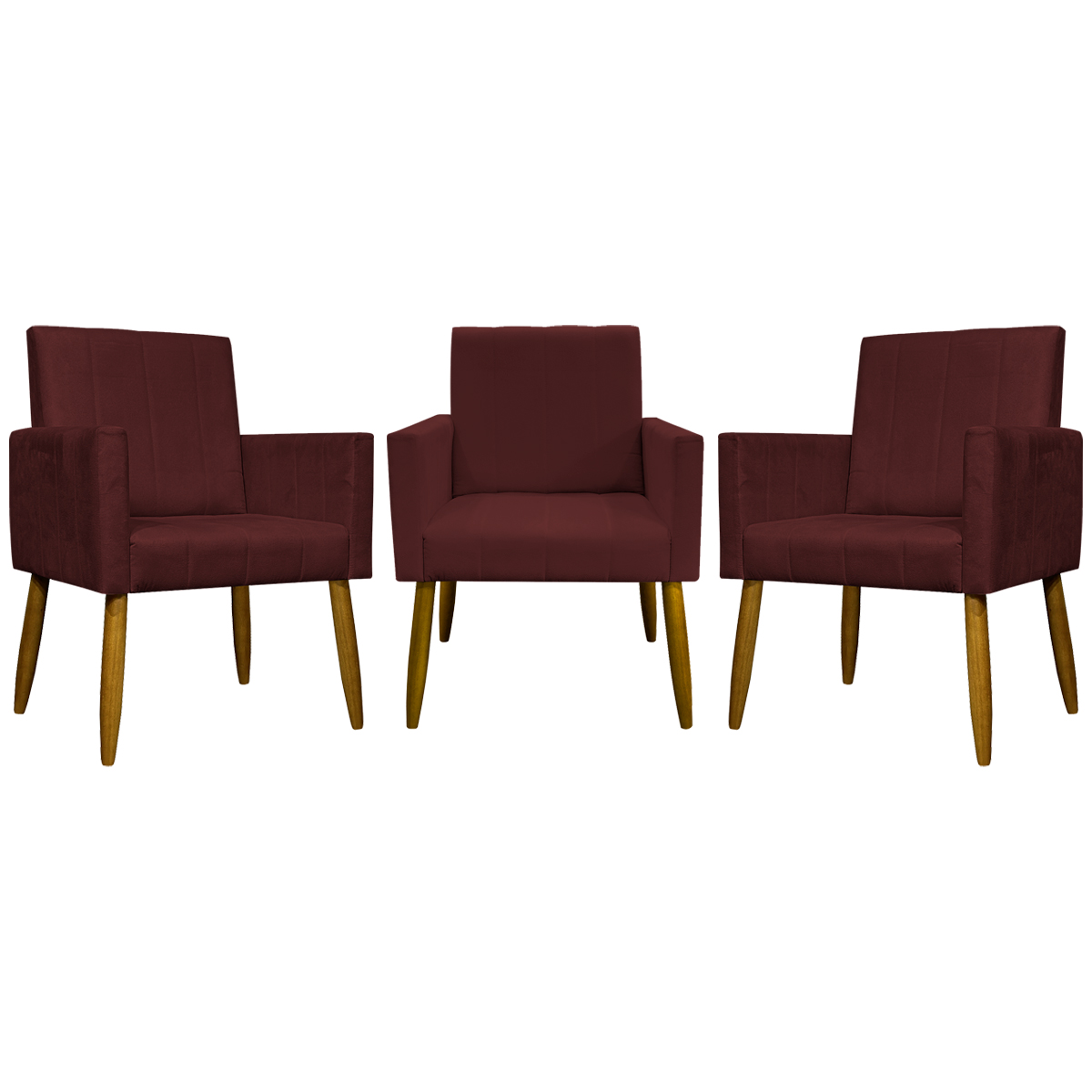 Kit 3 Poltronas Decorativa Para Sala Recepção Manicure Consultório Mari Suede Bordô