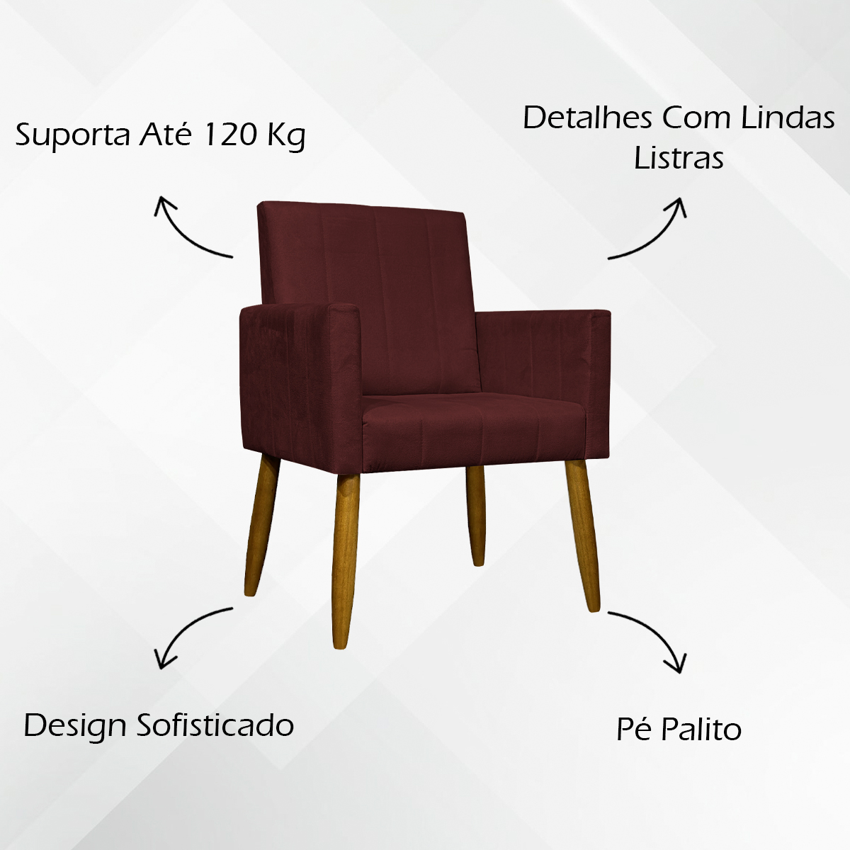 Kit 3 Poltronas Decorativa Para Sala Recepção Manicure Consultório Mari Suede Bordô