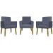 Kit 3 Poltronas Decorativa Para Sala Recepção Manicure Consultório Mari Suede Cinza