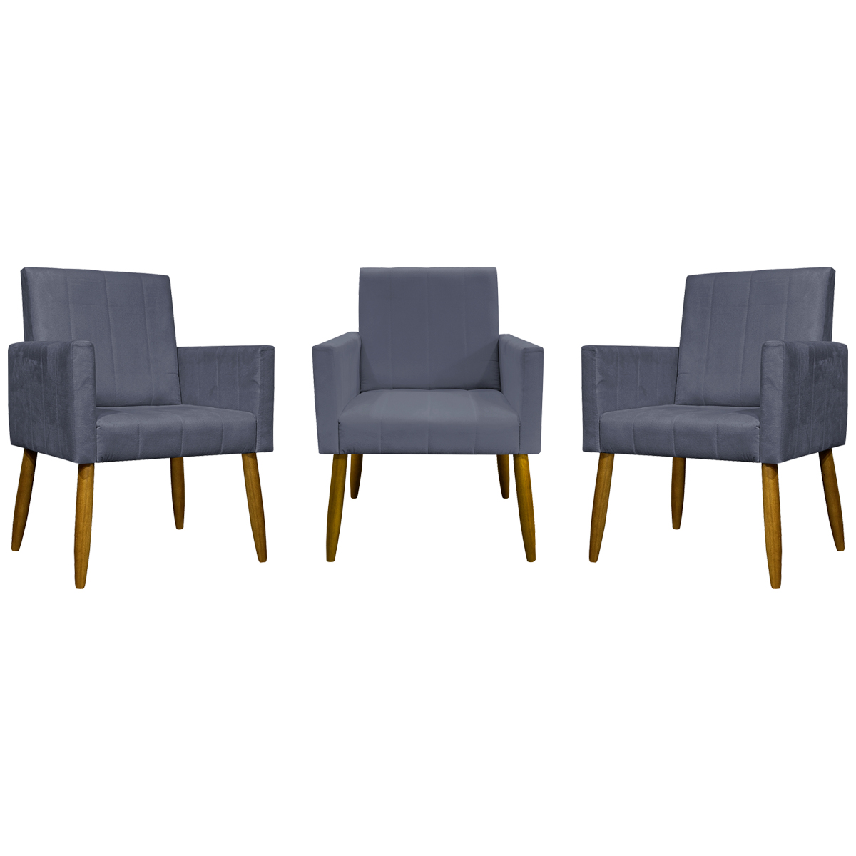 Kit 3 Poltronas Decorativa Para Sala Recepção Manicure Consultório Mari Suede Cinza