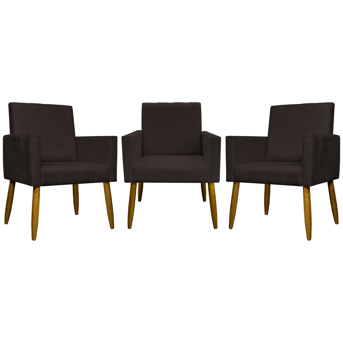 Kit 3 Poltronas Decorativa Para Sala Recepção Manicure Consultório Mari Suede Marrom