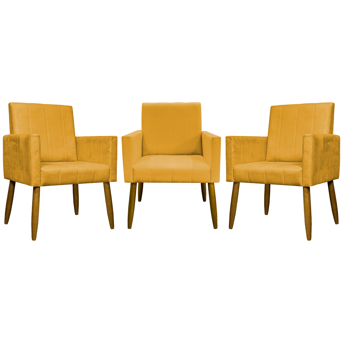 Kit 3 Poltronas Decorativa Para Sala Recepção Manicure Consultório Mari Suede Mostarda