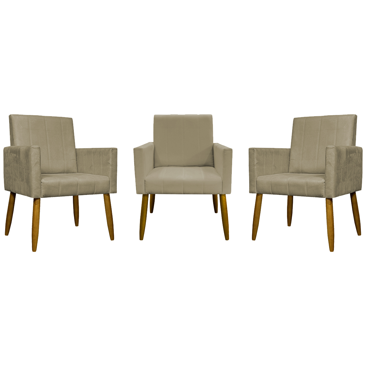 Kit 3 Poltronas Decorativa Para Sala Recepção Manicure Consultório Mari Suede Nude