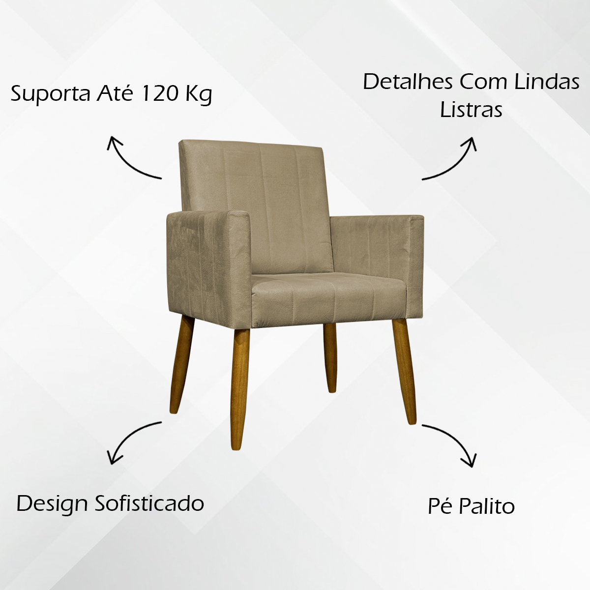 Kit 3 Poltronas Decorativa Para Sala Recepção Manicure Consultório Mari Suede Nude