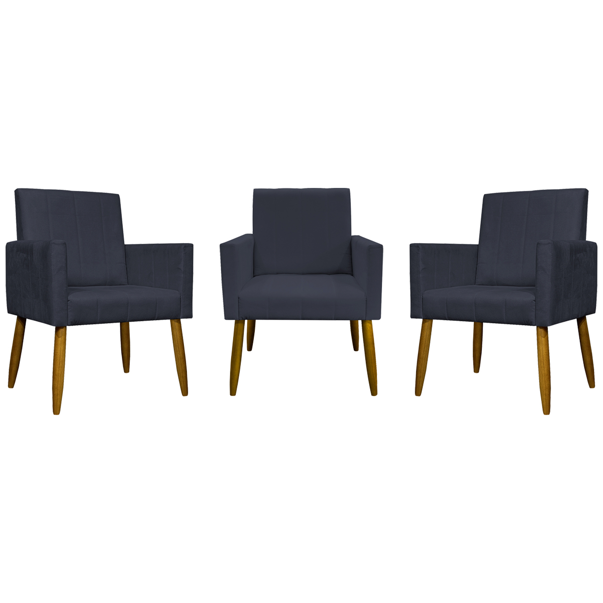 Kit 3 Poltronas Decorativa Para Sala Recepção Manicure Consultório Mari Suede Preto