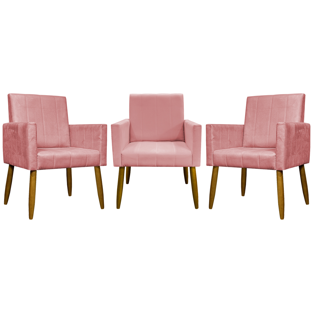 Kit 3 Poltronas Decorativa Para Sala Recepção Manicure Consultório Mari Suede Rosê
