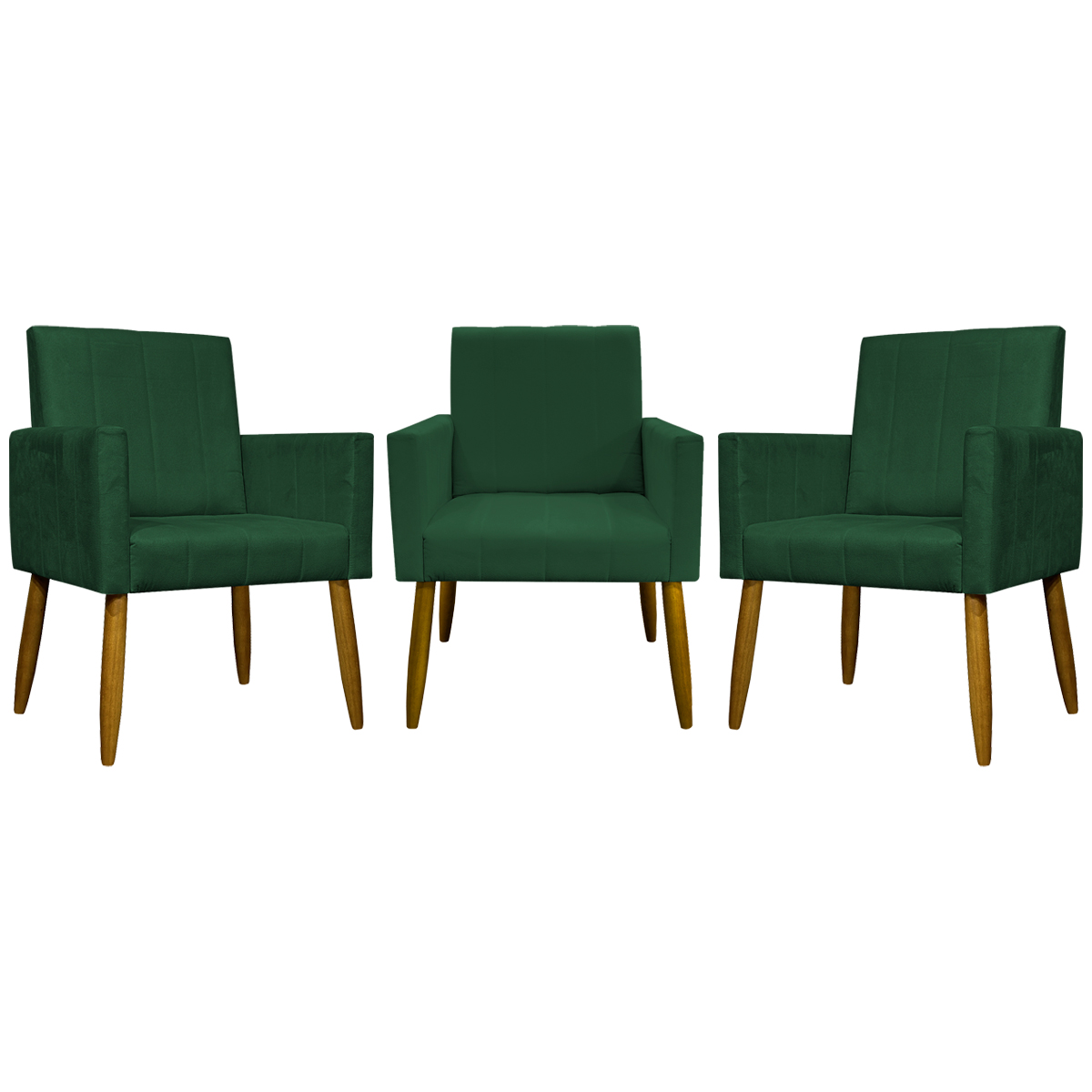 Kit 3 Poltronas Decorativa Para Sala Recepção Manicure Consultório Mari Suede Verde