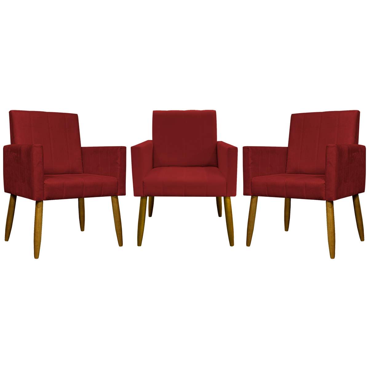 Kit 3 Poltronas Decorativa Para Sala Recepção Manicure Consultório Mari Suede Vermelho