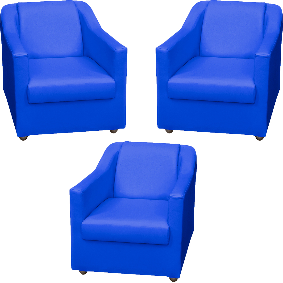 Kit 3 Poltronas Decorativa Para Sala Recepção Manicure Consultório Mila Corino Azul Royal Pés De Plástico Cromado