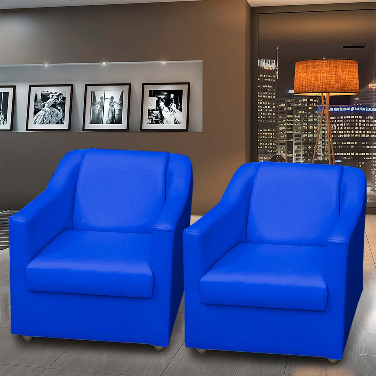 Kit 3 Poltronas Decorativa Para Sala Recepção Manicure Consultório Mila Corino Azul Royal Pés De Plástico Cromado