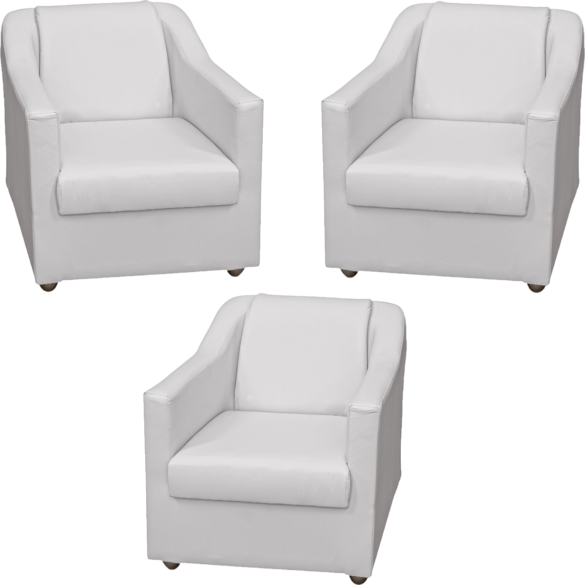 Kit 3 Poltronas Decorativa Para Sala Recepção Manicure Consultório Mila Corino Branco Pés De Plástico Cromado