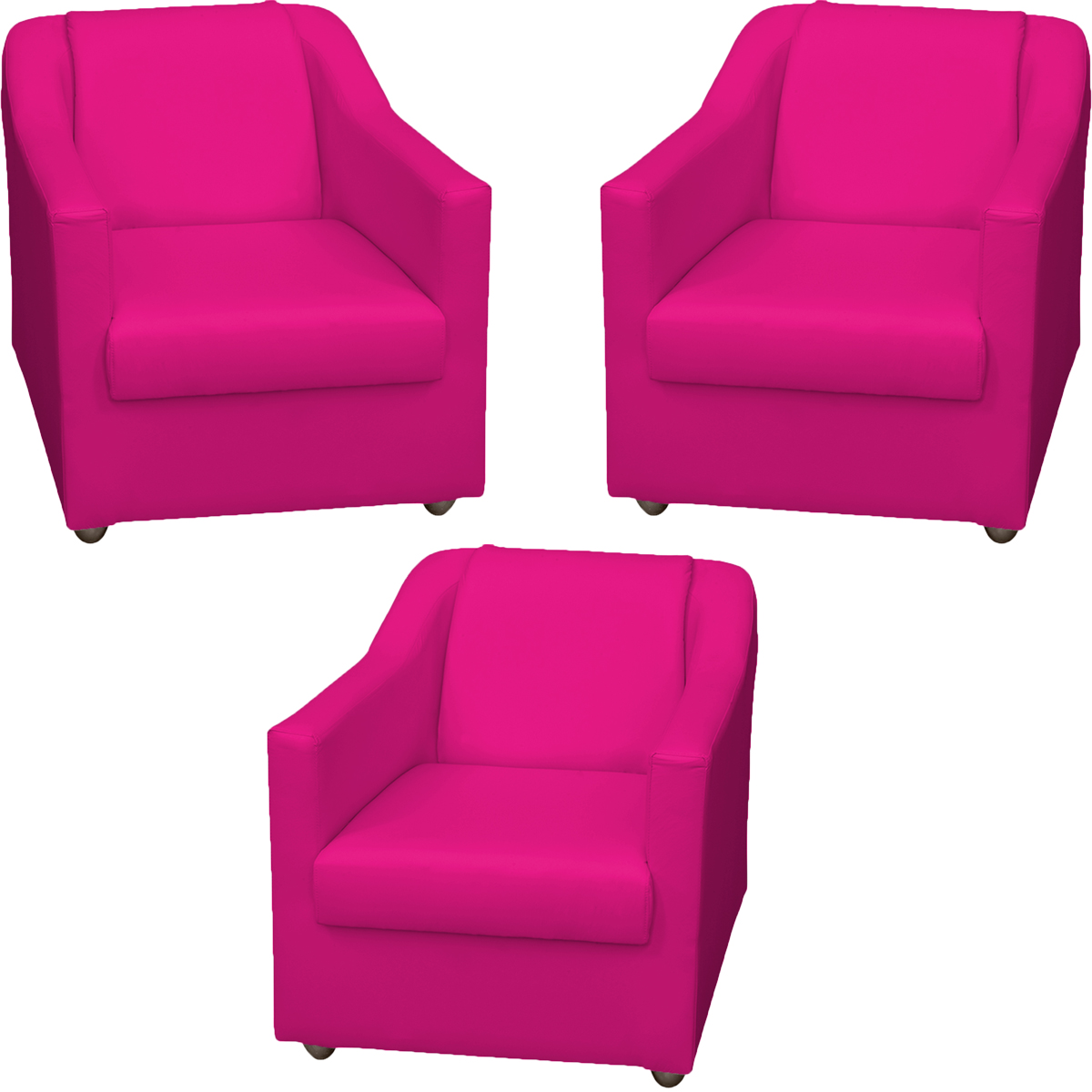 Kit 3 Poltronas Decorativa Para Sala Recepção Manicure Consultório Mila Corino Pink Pés De Plástico Cromado