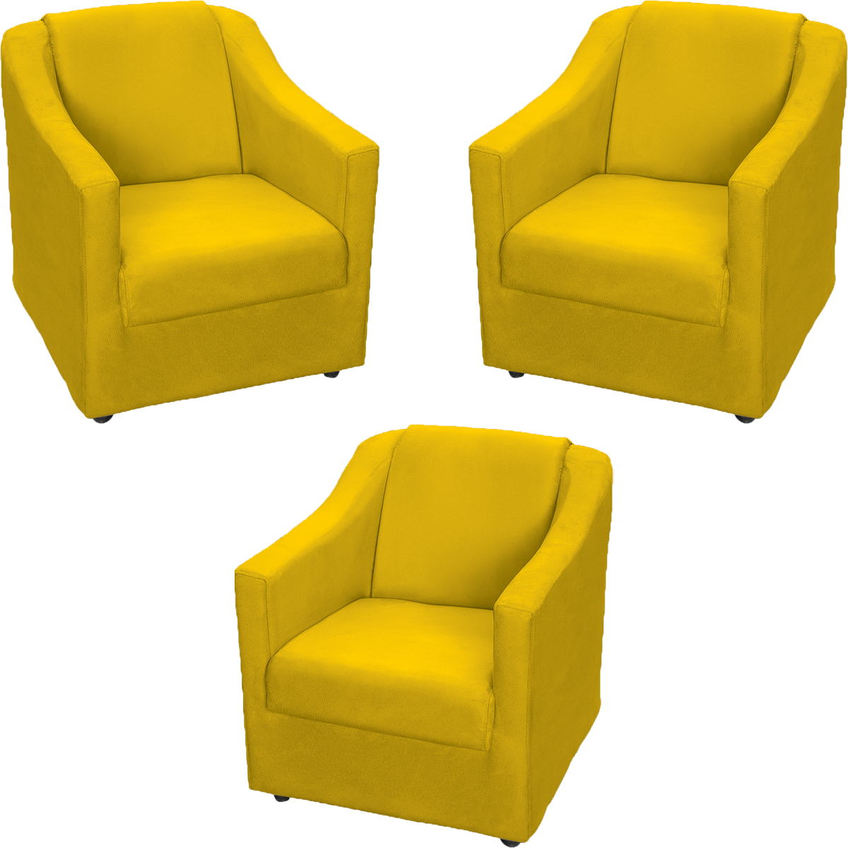 Kit 3 Poltronas Decorativa Para Sala Recepção Manicure Consultório Mila Suede Amarelo Pés De Plástico Cromado