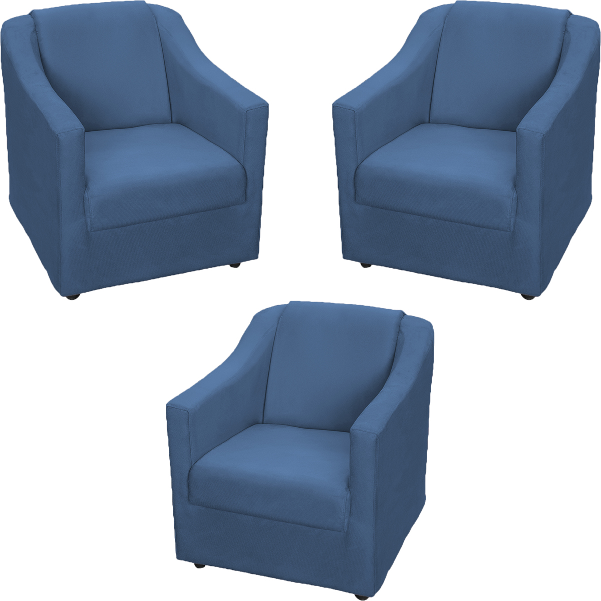 Kit 3 Poltronas Decorativa Para Sala Recepção Manicure Consultório Mila Suede Azul Marinho Pés De Plástico Cromado