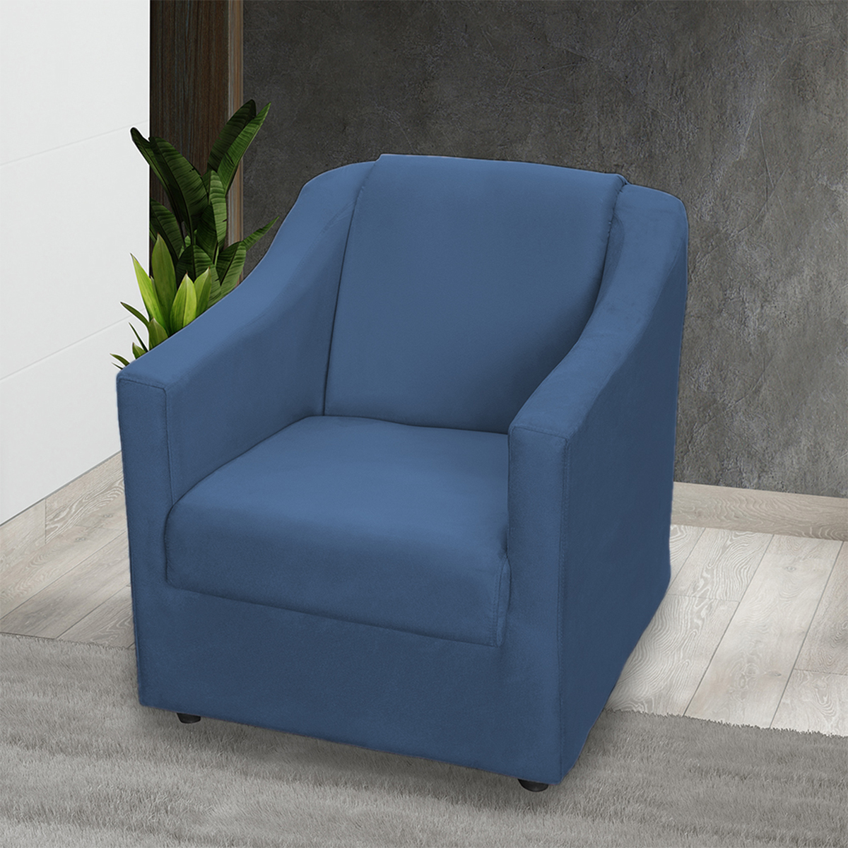Kit 3 Poltronas Decorativa Para Sala Recepção Manicure Consultório Mila Suede Azul Marinho Pés De Plástico Cromado