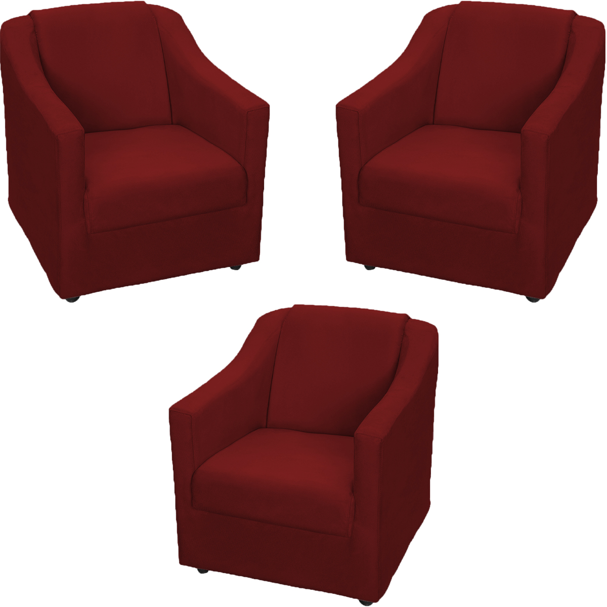 Kit 3 Poltronas Decorativa Para Sala Recepção Manicure Consultório Mila Suede Bordô Pés De Plástico Cromado